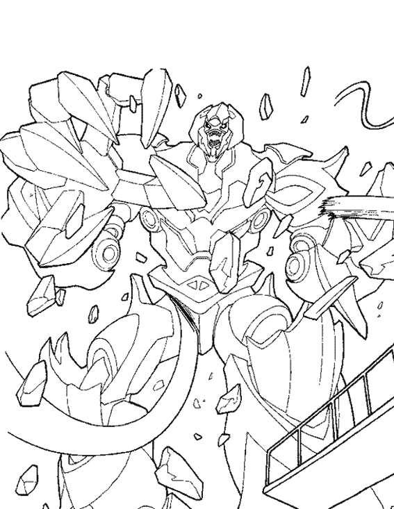 coloriage transformers autobots detruisant tout